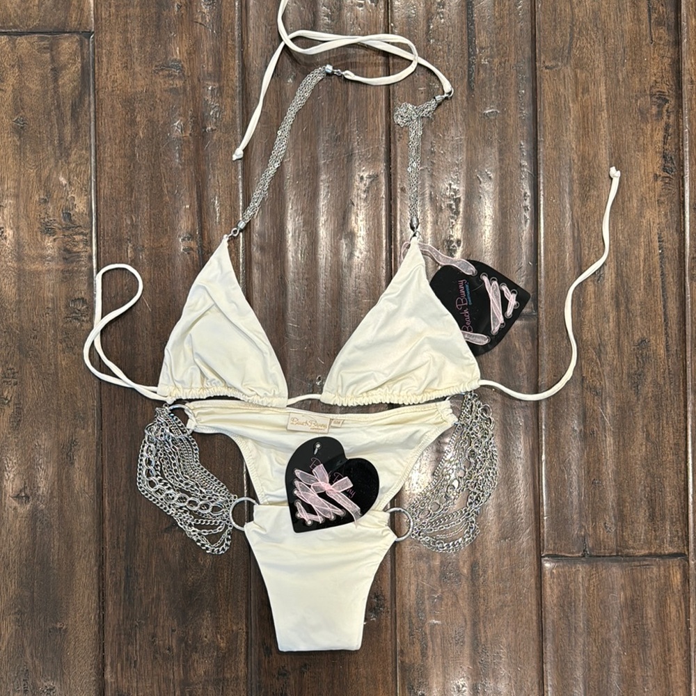 Beach Bunny White Bikini with Chain Accents